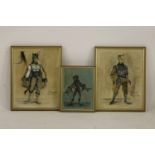 English School 1950sTHREE COSTUME DESIGNS: BATS; ATTENDANT MORGAN LE FEY; ATTENDANT CHAIR CARRIERS45