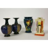A pair of Royal Doulton vases, and two further vases by Arthur Wood and HK Tunstall, tallest 22cm