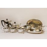 A Mappin & Webb silver plated tea service, including teapot, coffee pot, milk and sugar, two