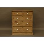 A Victorian pine chest of two short above two long drawers, 84wide, 42cm deep, 97cm high