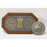 A framed and glazed wax impression of 'The Battle of Waterloo' medal, and one other
