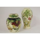 A Moorcroft 1993 vase, 26cm high, and another ginger jar and cover, second, 20cm high (2)