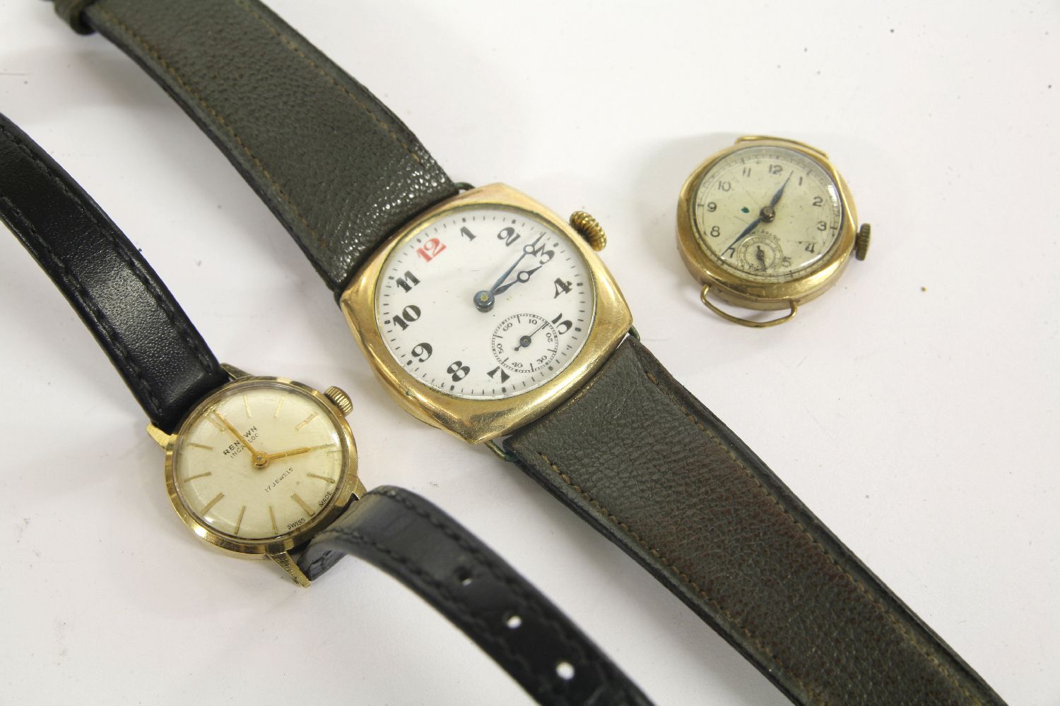 A ladies 9ct gold Renown mechanical strap watch, with silvered dial and gilt batons, a gold - Image 2 of 4