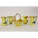Four various Burleigh ware jug, and a basket
