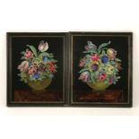 A pair of reverse glass paintings of jardinieres of flowers, 44.5 x 35.5cm, framed