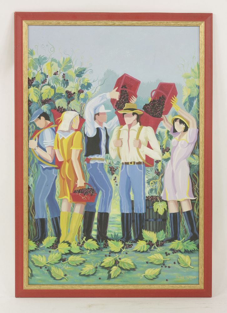 Guy Turquet'THE HARVEST'Signed l.r., oil on canvas75 x 50cm;Guy RoulinGRAPE VARIETIES IN A - Image 2 of 2