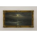 A Beardsley MOONLIGHT SHORE SCENEsigned lower left,oil on canvas, gilt framed39 x 79cm