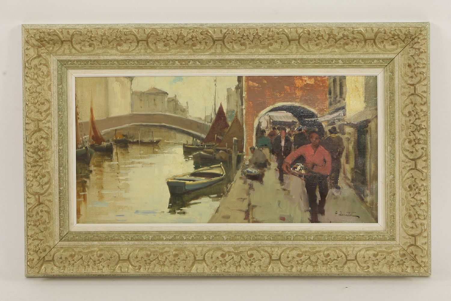 Continental schoolVENETIAN CANAL SCENE, FIGURES TO THE FOREGROUNDIndistinctly signed l.r., oil on - Image 2 of 4