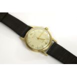A gentleman's 9ct gold Rotary Incabloc mechanical strap watch, with silvered dial, gilt batons and