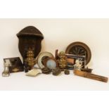 A late Victorian porcelain table lamp, a small barometer, and a collection of similarities (qty)