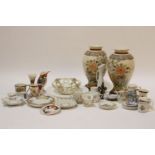 A pair of Japanese Satsuma vases, and a collection of Crown Derby miniature china and similar