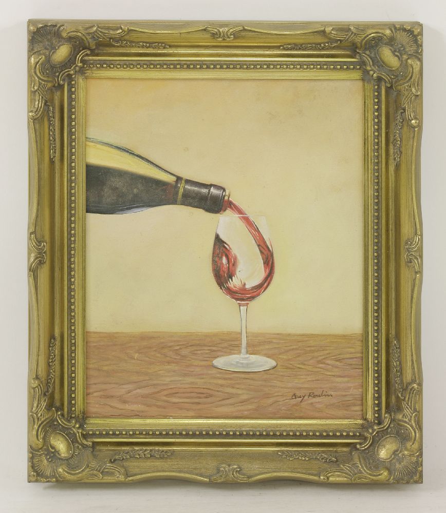 Guy Roulin'DEGUSTATION';'BUVEZ';CHAMPAGNE;A VINEFour, all signed, oil on canvas (4)50 x 40cm, 29 x