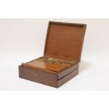 An early 20th century George Rowney & Co inlaid mahogany artists box and contents, 23cm wide, 20cm