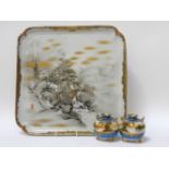 A late 19th/ early 20th century Satsuma tray, of square form with pictorial decorated centre of a