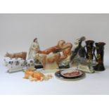 A collection of eight Rye pottery figures, of farmyard and woodland animals, to include champion