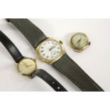 A ladies 9ct gold Renown mechanical strap watch, with silvered dial and gilt batons, a gold