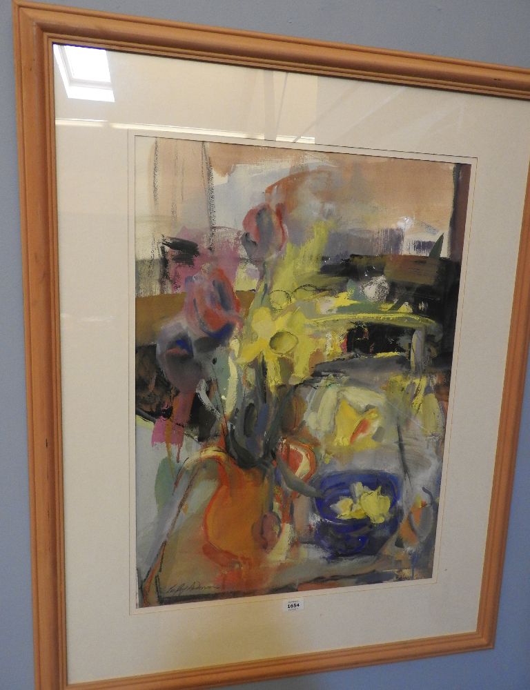 Lesley Anderson, STILL LIFE OF FLOWERS IN A JUG AND A BOWL,signed l.l., gouache,74cm x 52cm