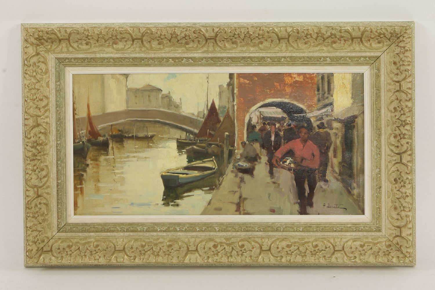 Continental schoolVENETIAN CANAL SCENE, FIGURES TO THE FOREGROUNDIndistinctly signed l.r., oil on
