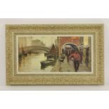 Continental schoolVENETIAN CANAL SCENE, FIGURES TO THE FOREGROUNDIndistinctly signed l.r., oil on