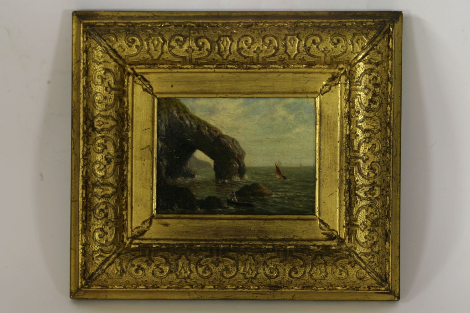 Oil on panel 'DURDLE DOOR' MAN IN BOAT 12 X 16cm - Image 2 of 4