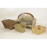 Wicker baskets, including a dog basket