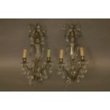 A pair of brass and glass wall lights,47cm