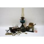 A Messengers Duplex oil lamp, and a small collection of related items