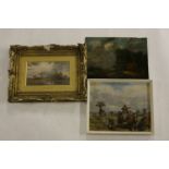 Two oils and one watercolour LANDSCAPE WITH WINDMILL HORSE & CART WATERCOLOUR by Erskin Nicol