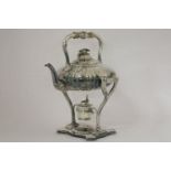 A silver plated kettle on stand, stamped SCHOTT