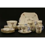 A Shelley tea set, for six place settings, in the Crab Tree pattern, some damage