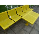 A British Rail five seater bench in yellow by Townscape Products, 2.9m long x 78cm high x 63cm deep,