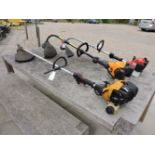 3 petrol strimmers: A Homelite ST-155, a McCulloch X series and a JCB petrol strimmer