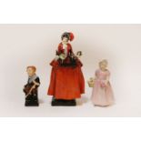 A rare Royal Doulton figure: 444 'The Sketch Girl', 18.5cm., and two others: 'Tiny Tim' and HN