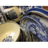 19th century blue and white china plates, bowls, jug, vase, etc