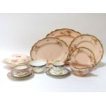 A Royal Albert primrose pattern tea set, together with a six place 'Rosedawn' part dinner service,