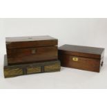 A 19th century mahogany writing slope, one other writing slope and an oak cased canteen of silver