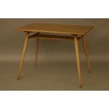 An Ercol elm dining table on slender supports, 99cm wide, 69cm deep, 74cm high
