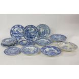 A quantity of 19th century blue and white transfer printed pottery, depicting scenic views, to