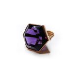 A Russian gold hexagonal amethyst cufflink, marked 56 Zlotnik mark