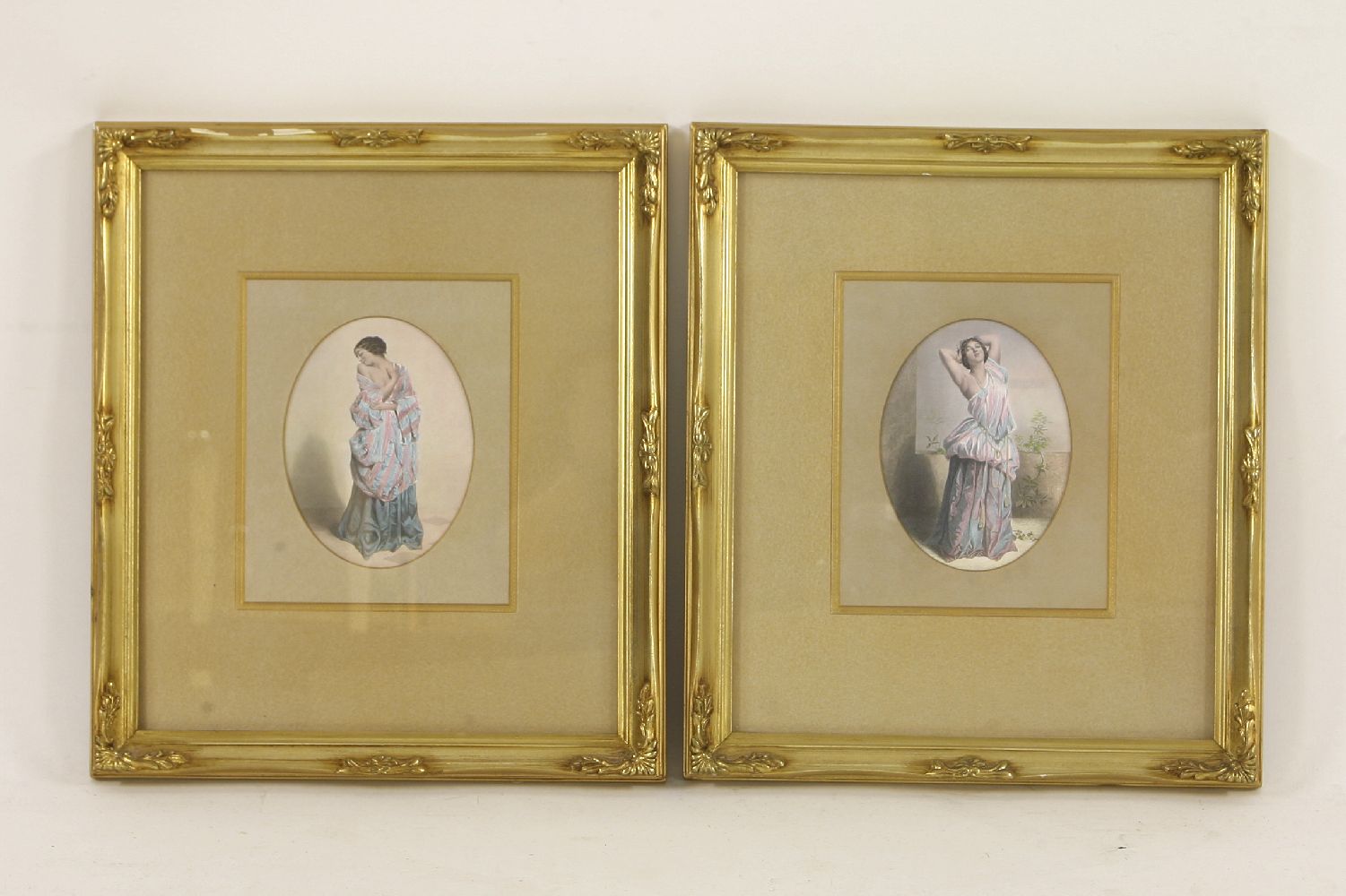 'NIGHT''DAY' female portrait studiesA pair, coloured engravings, framed and glazed16 x 12cm