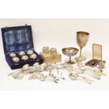 Cased set of four bridge pencils, together with a quantity of silver plated flatware, and