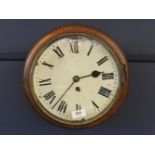 A 19th century fusee wall clock, with pendulum and key