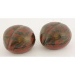 A pair of lacquered boxes and covers,19th century, each in the shape of a peach painted with a bat