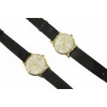 A gentleman's gold Accurist mechanical strap watch, silvered dial with baton numerals, together with