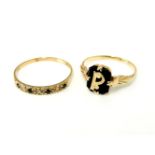 A 9ct gold sapphire and diamond eternity ring, and a gold onyx ring with applied initial, 'P'
