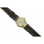 A 9ct gold gentleman's Mappin & Webb mechanical strap watch, with silvered dial, Arabic numerals and