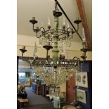 A Regency style two tier twelve branch chandelier, with a painted central column, 70cm high