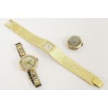 A 9ct gold ladies mechanical watch, with 9ct gold gold links and moire band, together with a 9ct
