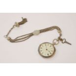 A silver open faced pocket watch, and fancy link chain