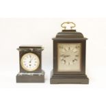 An Edwardian bracket clock, with silvered dial, and another slate marble mantel clock (2)